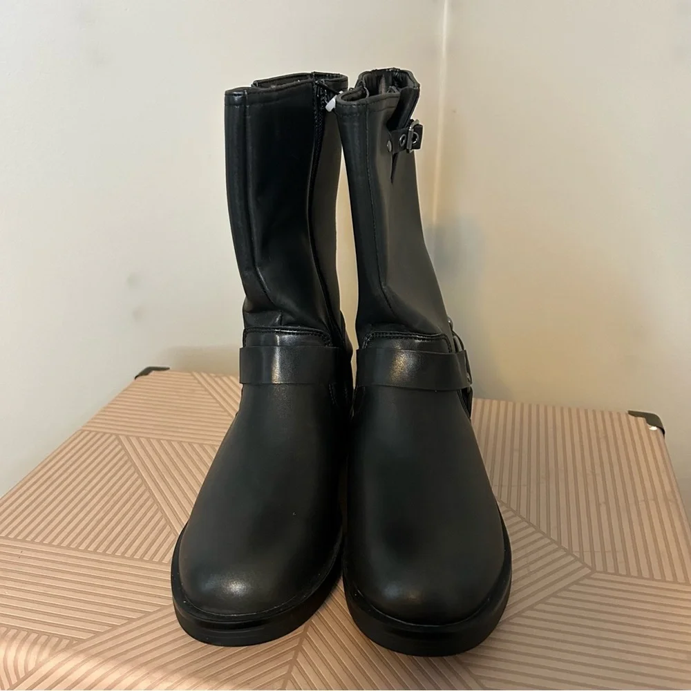 Steve Madden Boots Black Faux Leather Boots Beckky Harness Moto Neutral Buckle